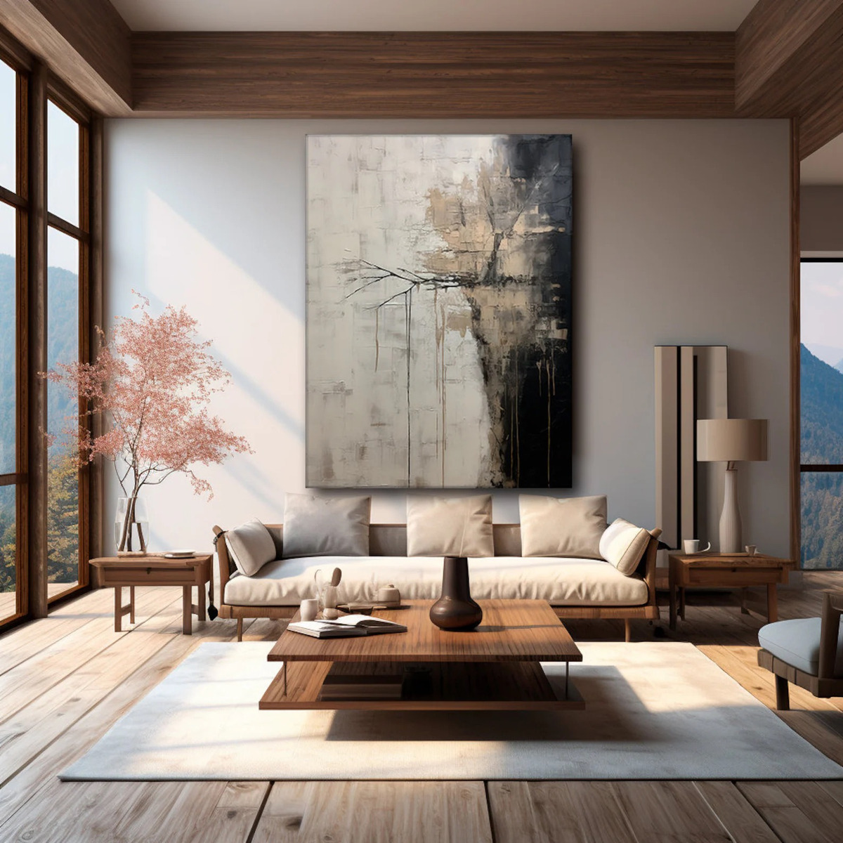 Cuadro Canvas Arbol Abstracto Neutro Grande Moderno 100x70