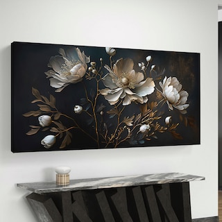 Foto 1 | Cuadro Flores Tonos Obscuros Dorado Elegante Canvas Sala