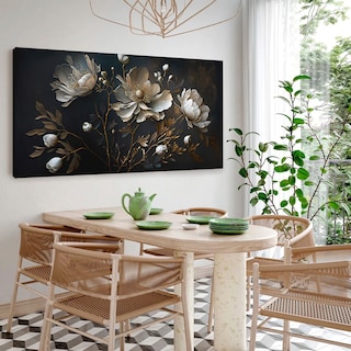 Foto 3 | Cuadro Flores Tonos Obscuros Dorado Elegante Canvas Sala