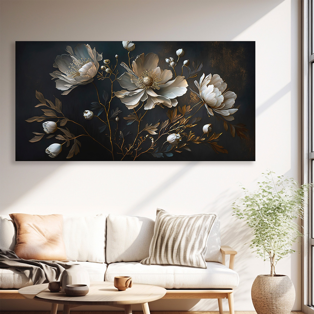 Foto 5 pulgar | Cuadro Flores Tonos Obscuros Dorado Elegante Canvas Sala