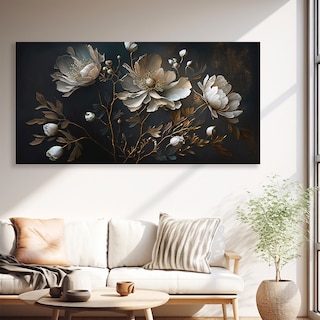 Foto 4 | Cuadro Flores Tonos Obscuros Dorado Elegante Canvas Sala