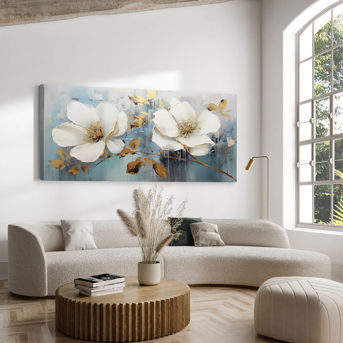 Foto 2 | Cuadros Flores Elegantes Para Sala Canvas Listo Para Colgar Color Clores Blancas Con Azul Armazón Bastidor De Madera