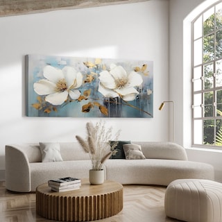 Foto 2 | Cuadros Flores Elegantes Para Sala Canvas Listo Para Colgar Color Clores Blancas Con Azul Armazón Bastidor De Madera