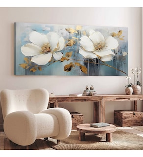 Foto 3 | Cuadros Flores Elegantes Para Sala Canvas Listo Para Colgar Color Clores Blancas Con Azul Armazón Bastidor De Madera