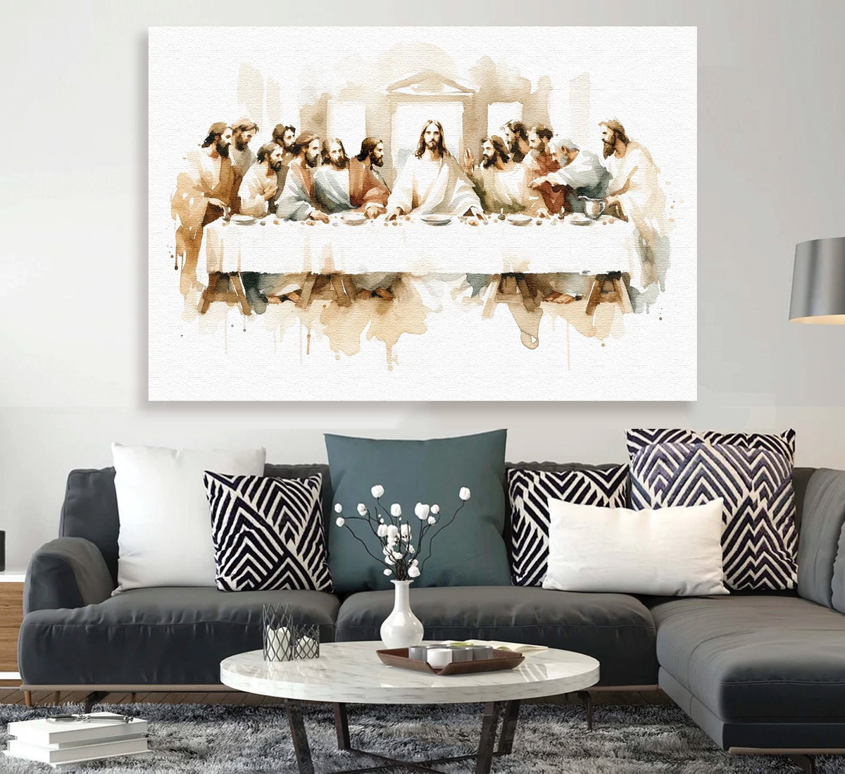 Foto 2 | Cuadros Última Cena Lienzo Canvas Estilo Oleo Arte Religioso Color Sacramento Armazón Bastidor Madera