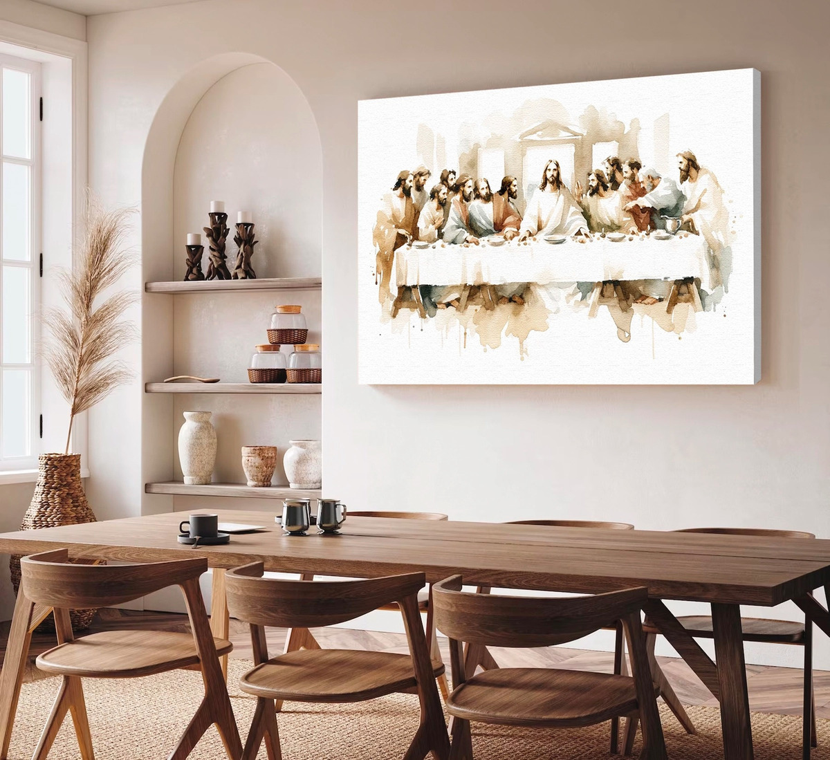 Foto 3 | Cuadros Última Cena Lienzo Canvas Estilo Oleo Arte Religioso Color Sacramento Armazón Bastidor Madera