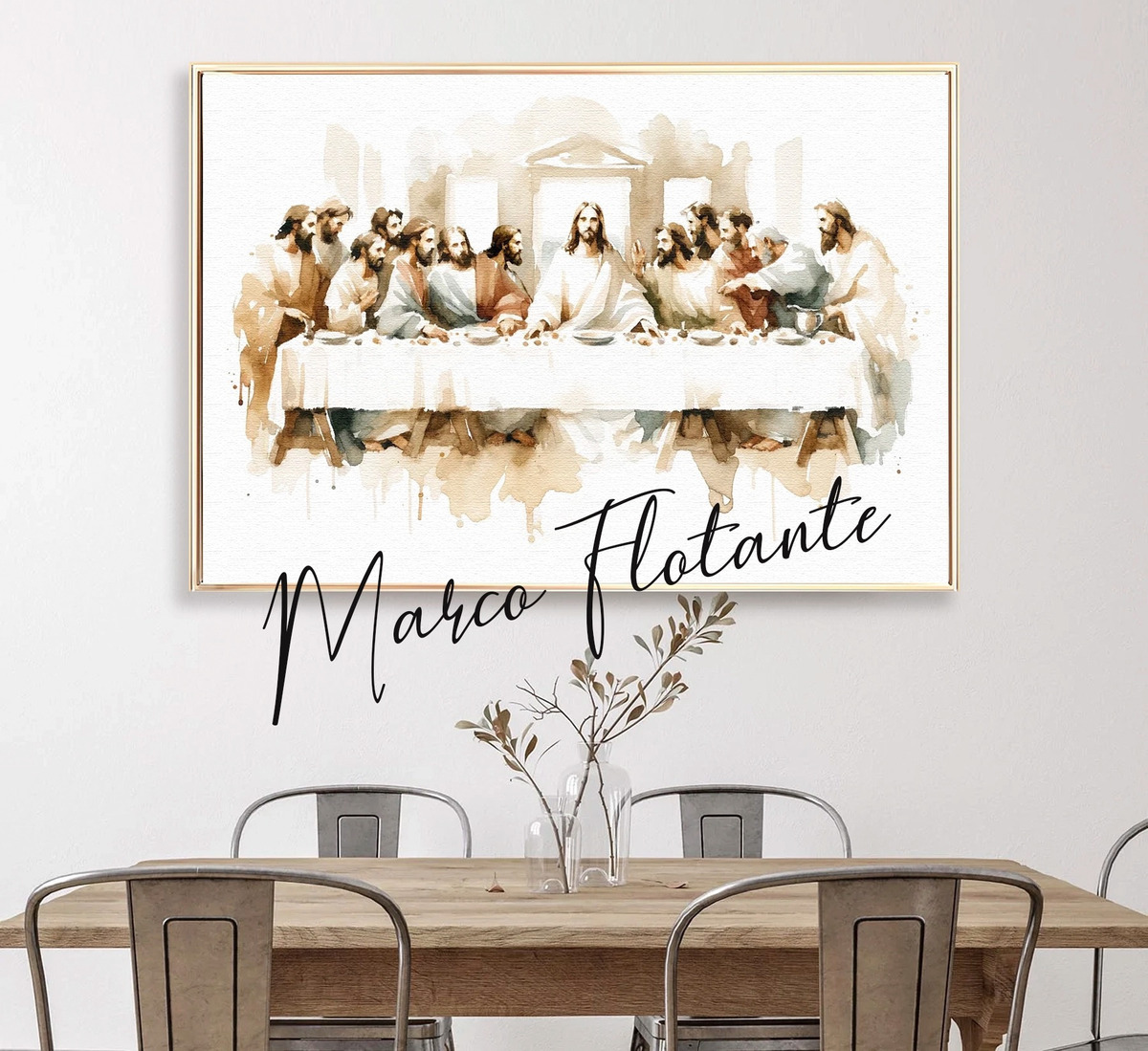 Foto 5 pulgar | Cuadros Última Cena Lienzo Canvas Estilo Oleo Arte Religioso Color Sacramento Armazón Bastidor Madera