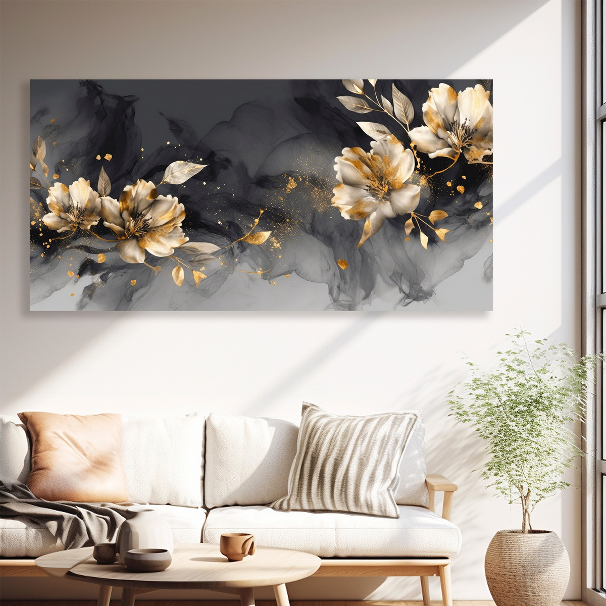 Foto 1 | Cuadro Flores Tonos Obscuros Dorado Elegante Canvas Sala