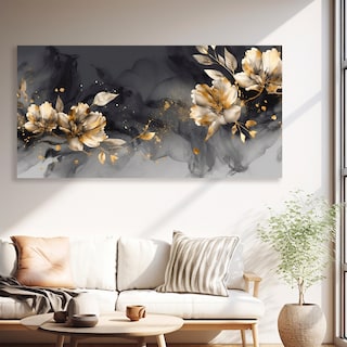Foto 1 | Cuadro Flores Tonos Obscuros Dorado Elegante Canvas Sala