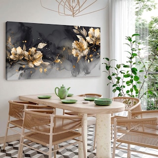 Foto 2 | Cuadro Flores Tonos Obscuros Dorado Elegante Canvas Sala