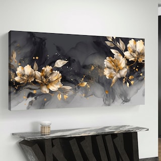 Foto 3 | Cuadro Flores Tonos Obscuros Dorado Elegante Canvas Sala