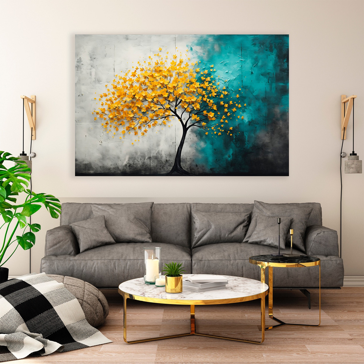 Foto 4 pulgar | Cuadro Arbol Flores Canvas Artistico Hd Sala Elegante 110x70