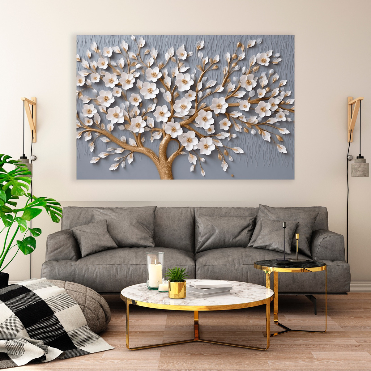 Cuadro Arbol Flores Canvas Artistico Hd Sala Elegante 110x70