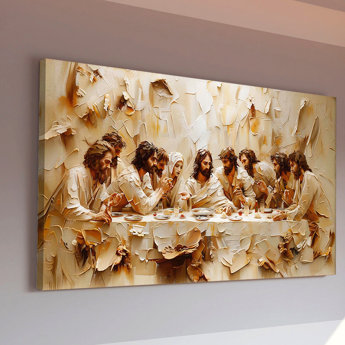 Foto 3 pulgar | Cuadros Última Cena Lienzo Canvas Estilo Oleo Arte Religioso
