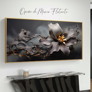 Foto 3 | Cuadro Flores Tonos Obscuros Dorado Elegante Canvas Sala