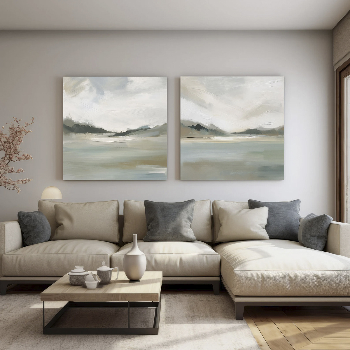 Conjunto Cuadros Paisajes Abstractos Moderno Canvas 65x65cm