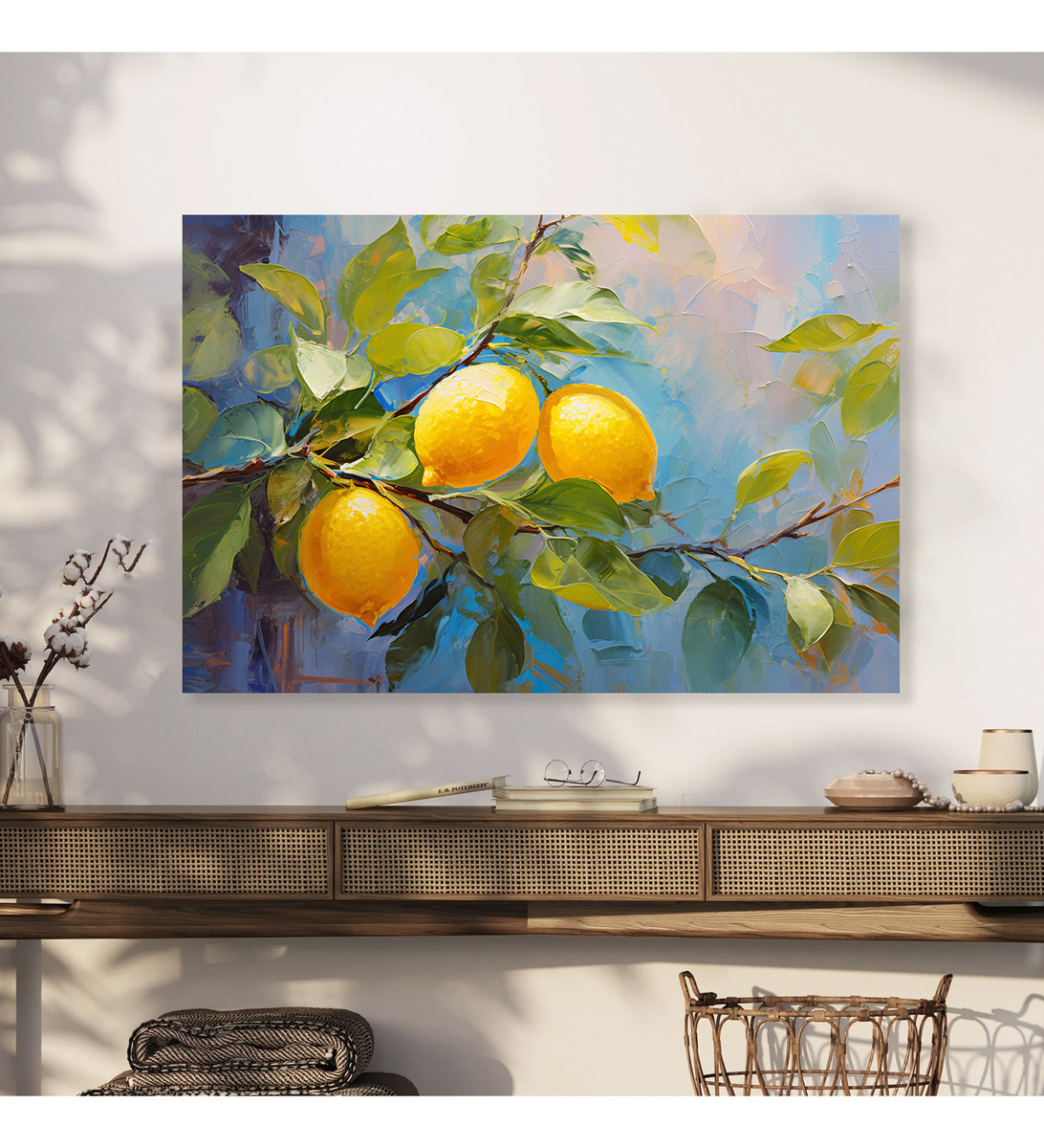 Foto 3 pulgar | Cuadro Limones Naranjas Canvas Estilo Galería 90x60cm.