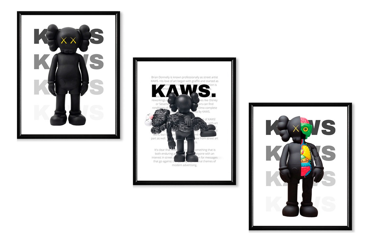Foto 4 pulgar | Set 3 Cuadros Kaws Minimalist Hypebeast Marcos De Madera