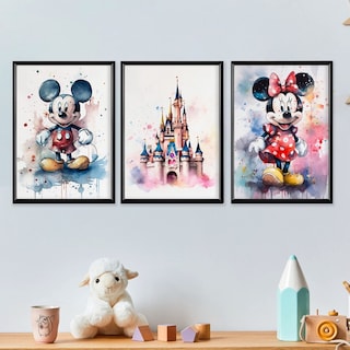 Foto 1 | Cuadros Disney Castillo Acuarelas Mickey Marcos De Madera
