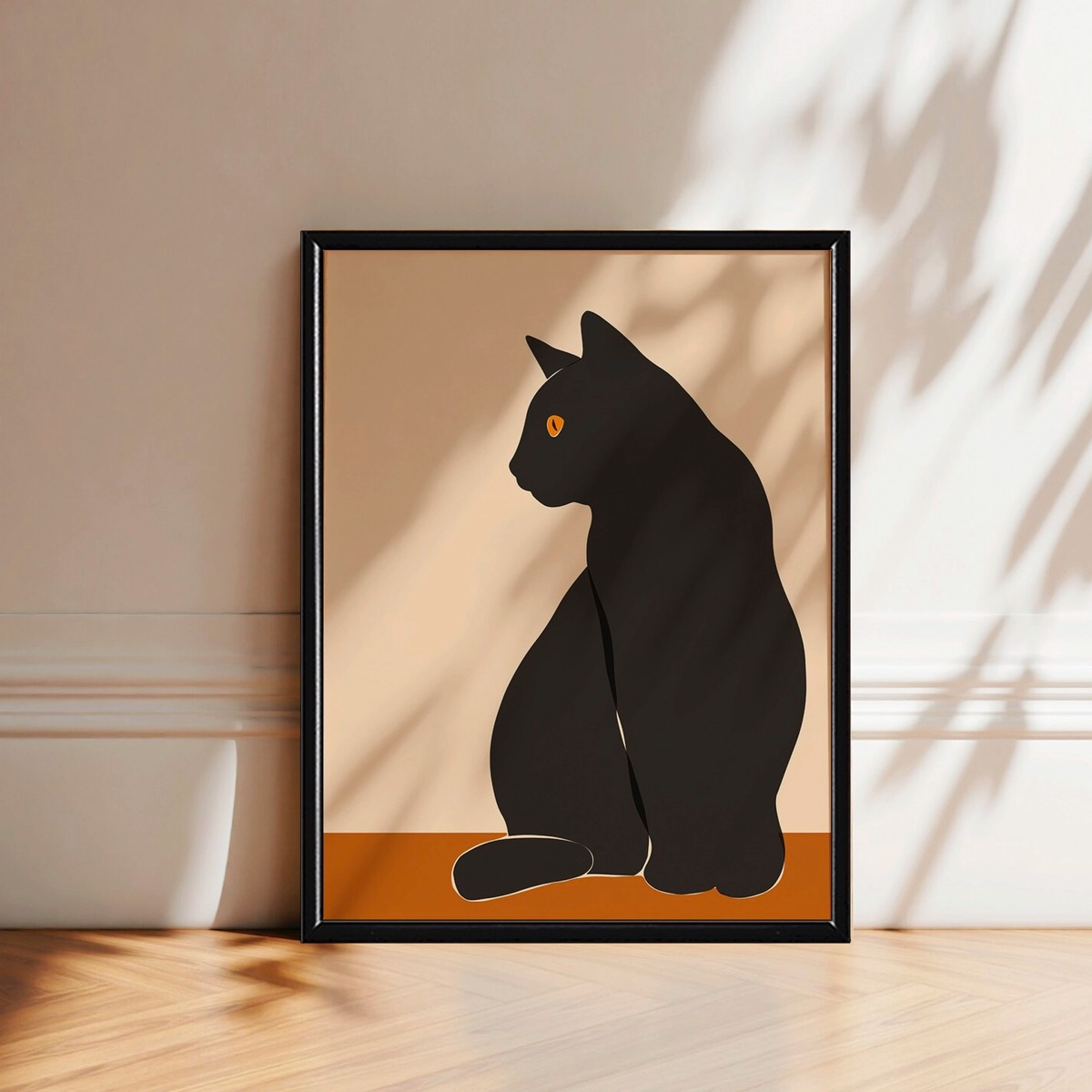 Foto 2 pulgar | Arte Gato Negro Minimalista Boho Cuadro Marco De Madera