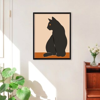 Foto 2 | Arte Gato Negro Minimalista Boho Cuadro Marco De Madera