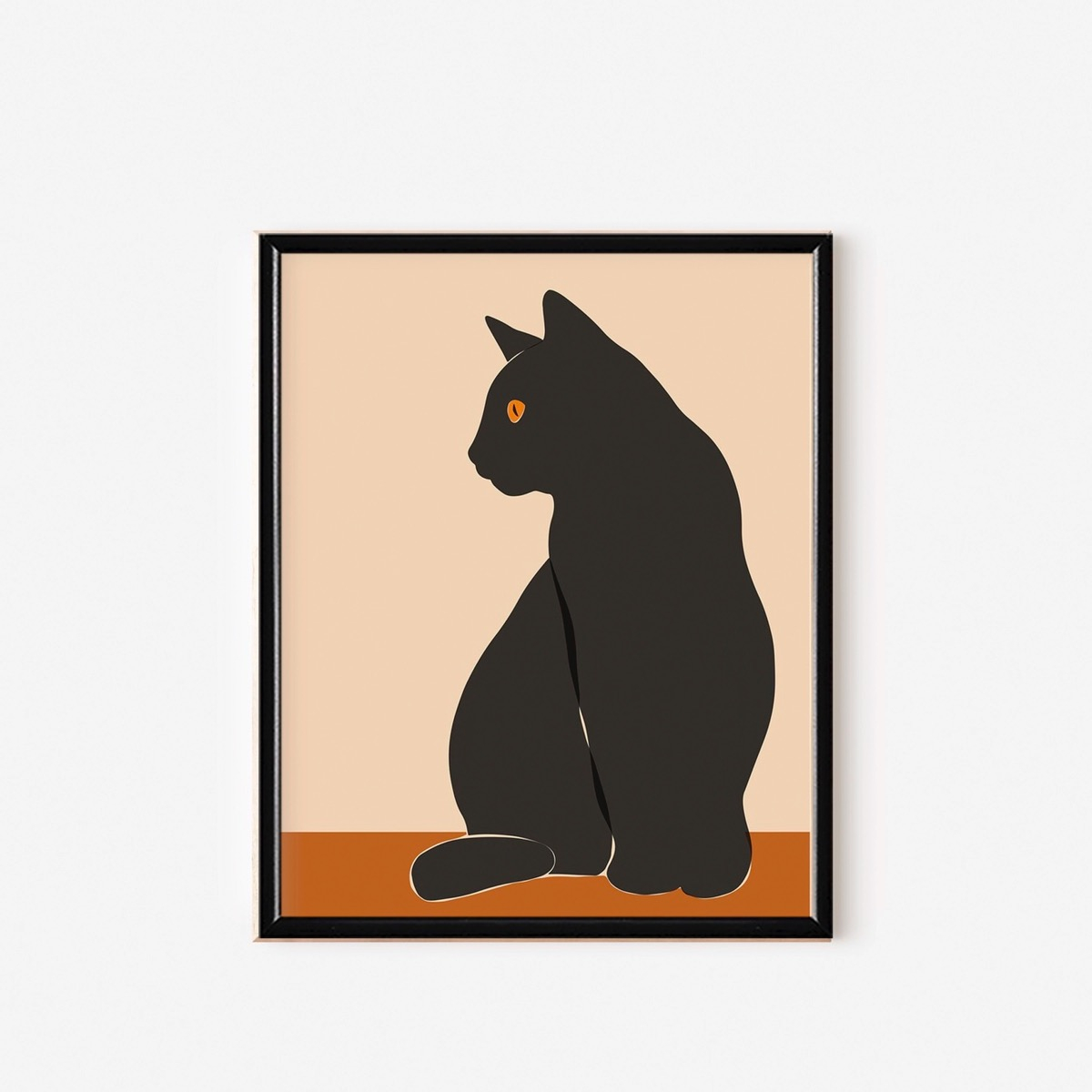 Foto 4 pulgar | Arte Gato Negro Minimalista Boho Cuadro Marco De Madera