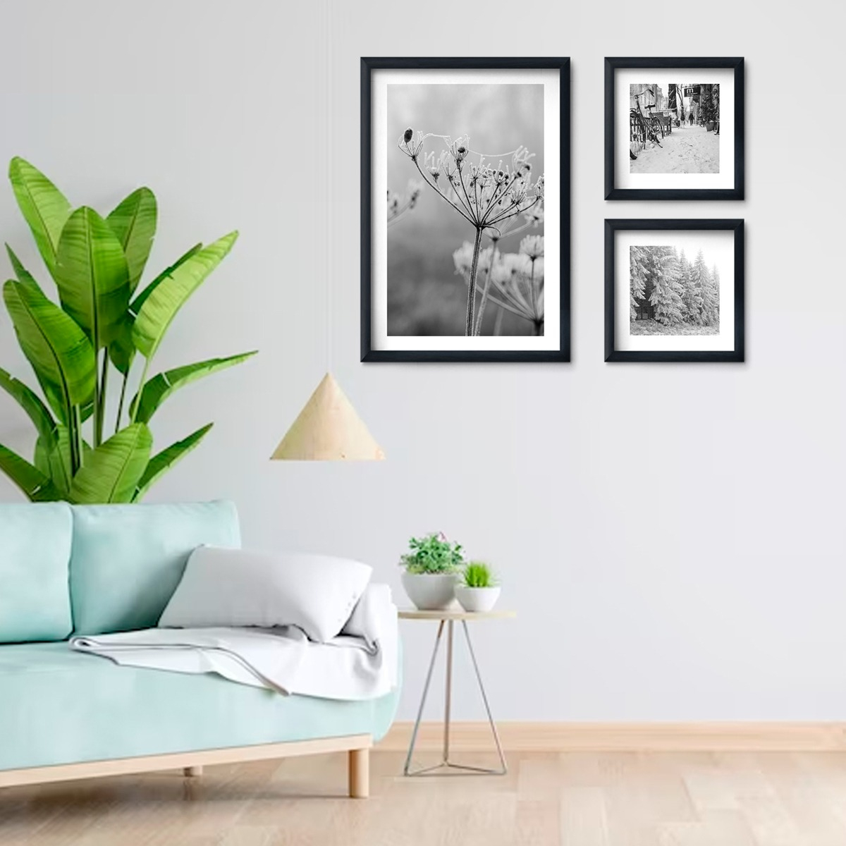 Cuadros Flores De Invierno Minimalista Blanco Negro Elegante