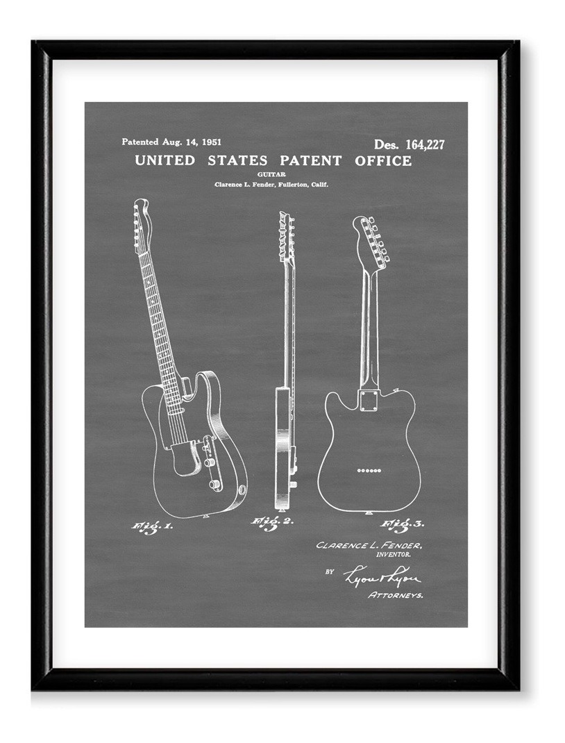 Foto 3 pulgar | Set 2 Cuadros Guitarra Fender Electrica Patent Marco Madera