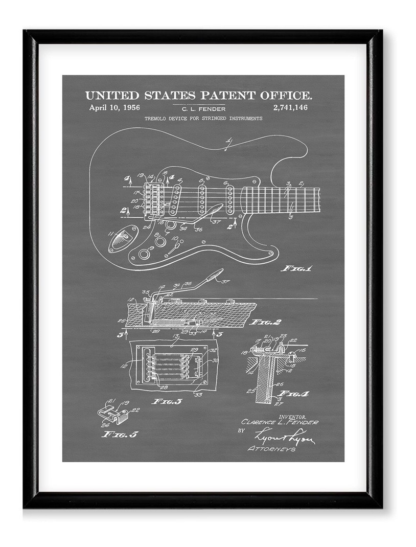 Foto 4 pulgar | Set 2 Cuadros Guitarra Fender Electrica Patent Marco Madera