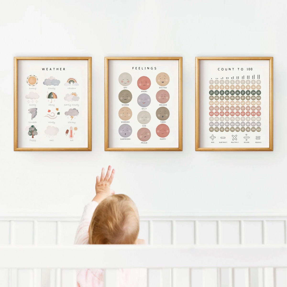 Set 3 Cuadros Montessori Didáctico Ingles Marcos De Madera