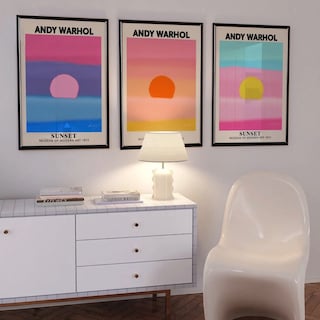 Foto 2 | Set 3 Cuadros Andy Warhol Sunset Puesta De Sol Marco Madera