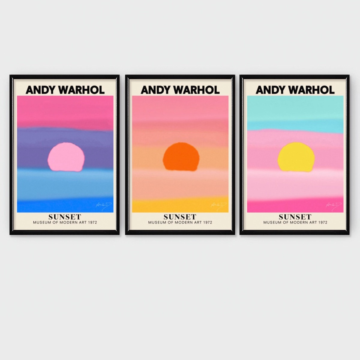 Foto 4 pulgar | Set 3 Cuadros Andy Warhol Sunset Puesta De Sol Marco Madera