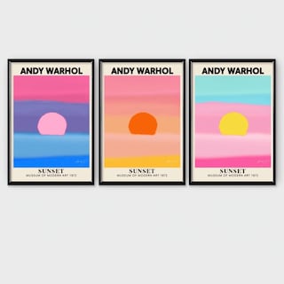 Foto 3 | Set 3 Cuadros Andy Warhol Sunset Puesta De Sol Marco Madera