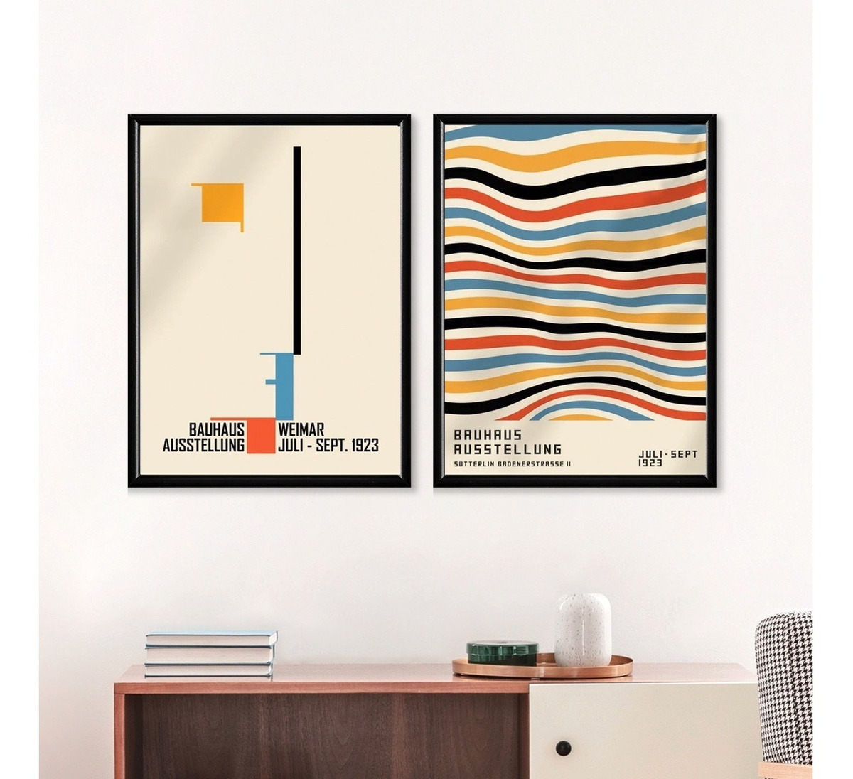 Foto 4 pulgar | Set 2 Cuadros Bauhaus Moderno Minimailstas Marco Madera