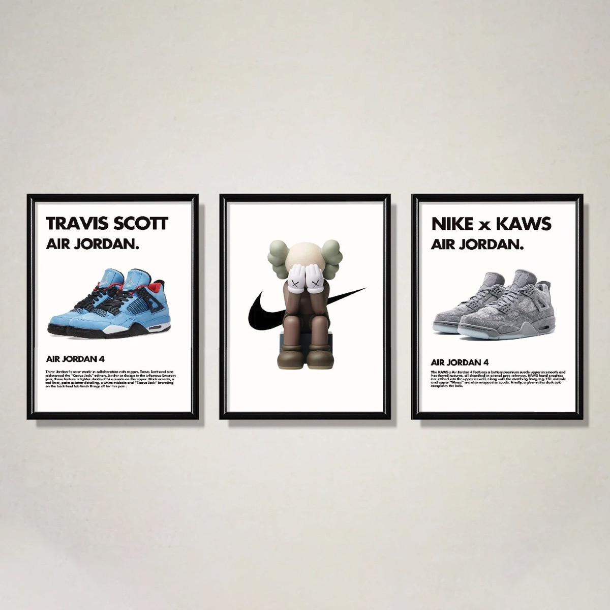 Foto 2 pulgar | Set 3 Cuadros Air Jordan  Travis Scott Nike X Kaws Hypebeast