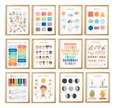 Set 3 Cuadros Montessori Educativos Inglés Marcos De Madera