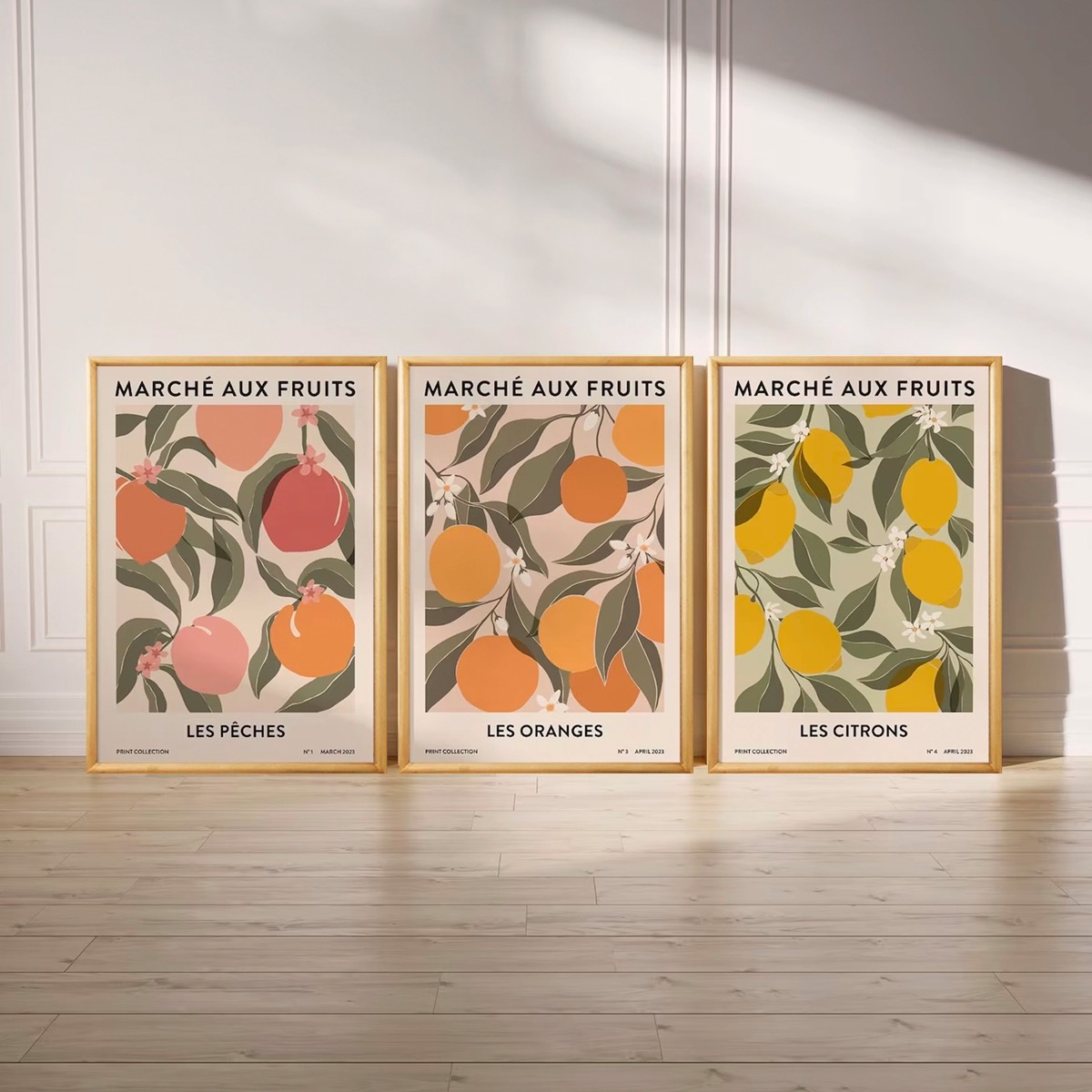 Set 3 Cuadros Limones Frutas Cítricos Vintage Marco Madera