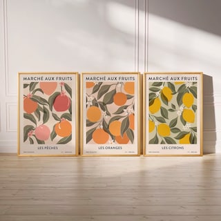 Foto 1 | Set 3 Cuadros Limones Frutas Cítricos Vintage Marco Madera