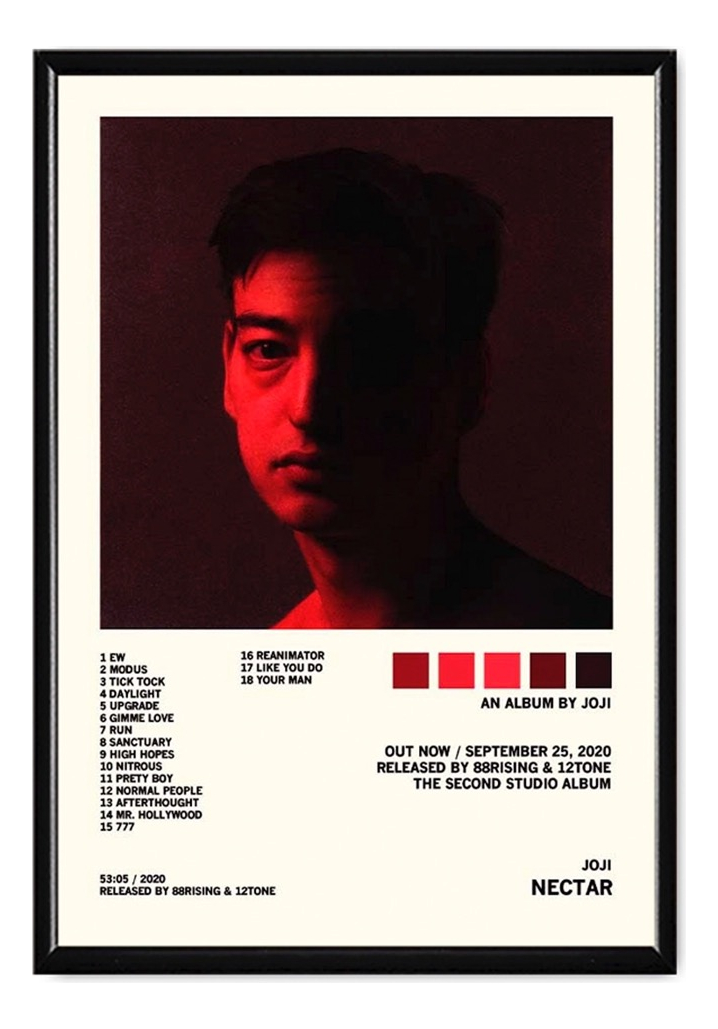 Foto 2 pulgar | Joji Álbum Music Tracklist Cuadro Con Marco Madera Laminado
