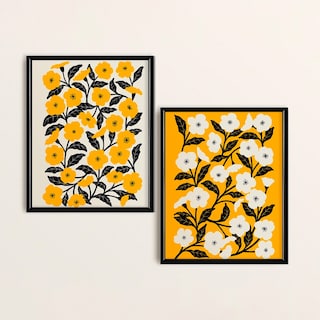Foto 1 | Set 2 Cuadros Floral Amarillo Negro Moderno Marco Madera