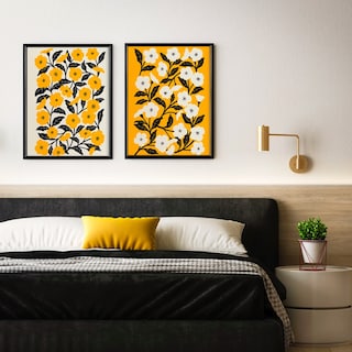 Foto 3 | Set 2 Cuadros Floral Amarillo Negro Moderno Marco Madera
