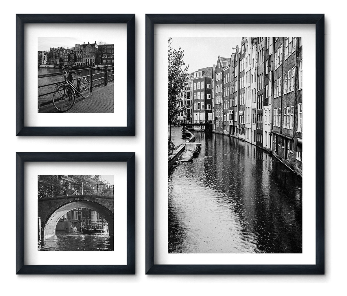 Foto 3 pulgar | Set 3 Cuadros Ámsterdam Elegante Blanco Y Negro Hermoso