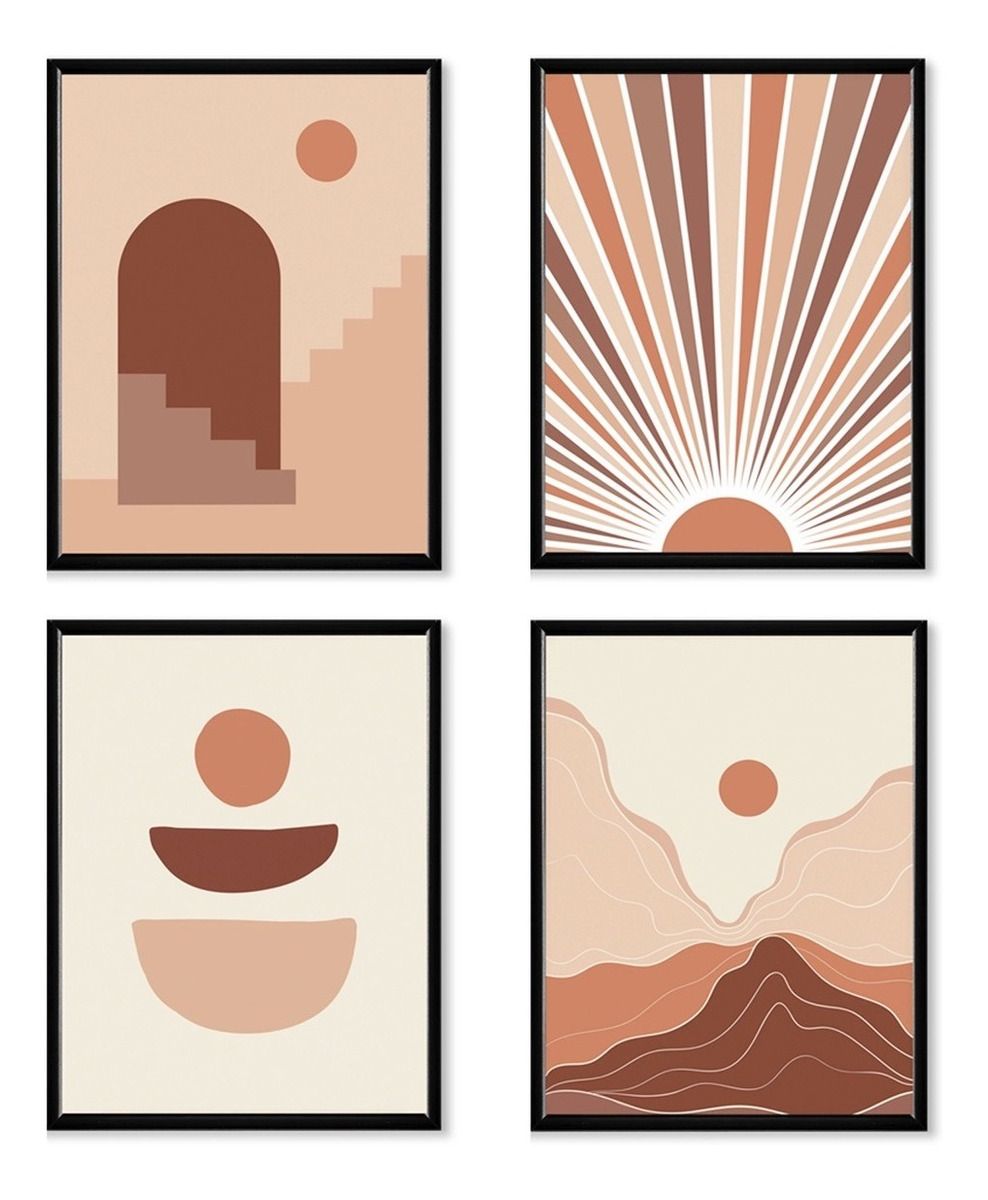 Foto 4 pulgar | Set 4 Cuadros Boho Abstracto Paisaje Modernos Marcos Madera