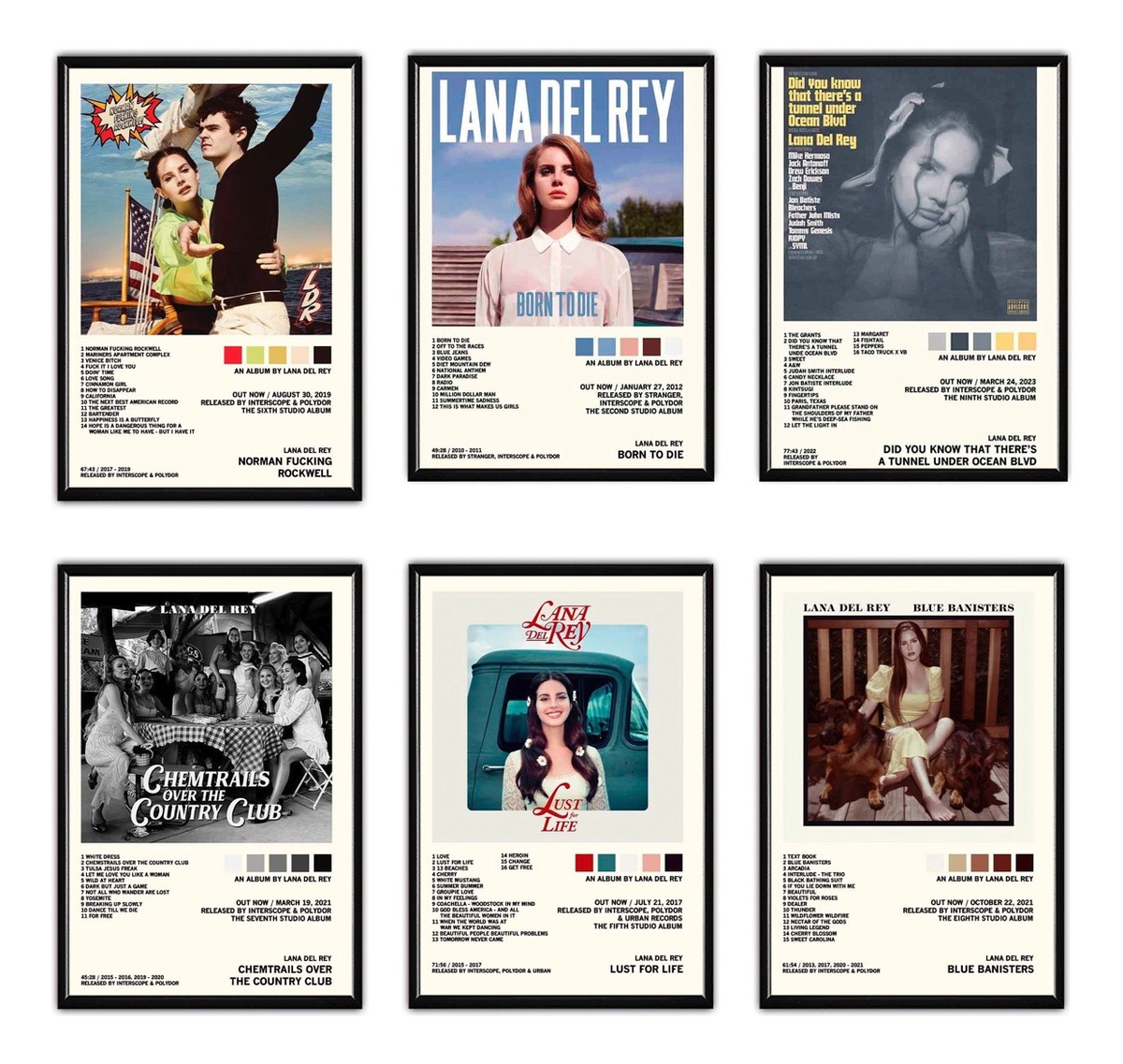 Foto 1 | Lana Del Rey Álbum Music Tracklist Cuadro Con Marco Madera