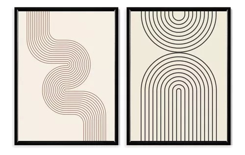 Set 2 Cuadros Abstractos Moderno Minimailstas Marco Madera