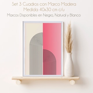 Foto 3 | Set 3 Cuadros Rosa Pink Bauhaus Ecléctico Marcos De Madera