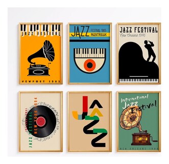 Foto 2 | Cuadros Jazz Music Moderno Poster Festival Con Marco Madera