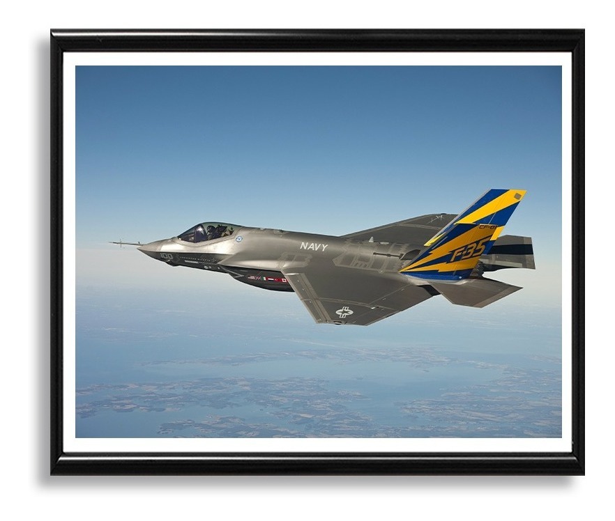 Cuadro Decorativo Avión De Caza Guerra Marco Negro De Madera