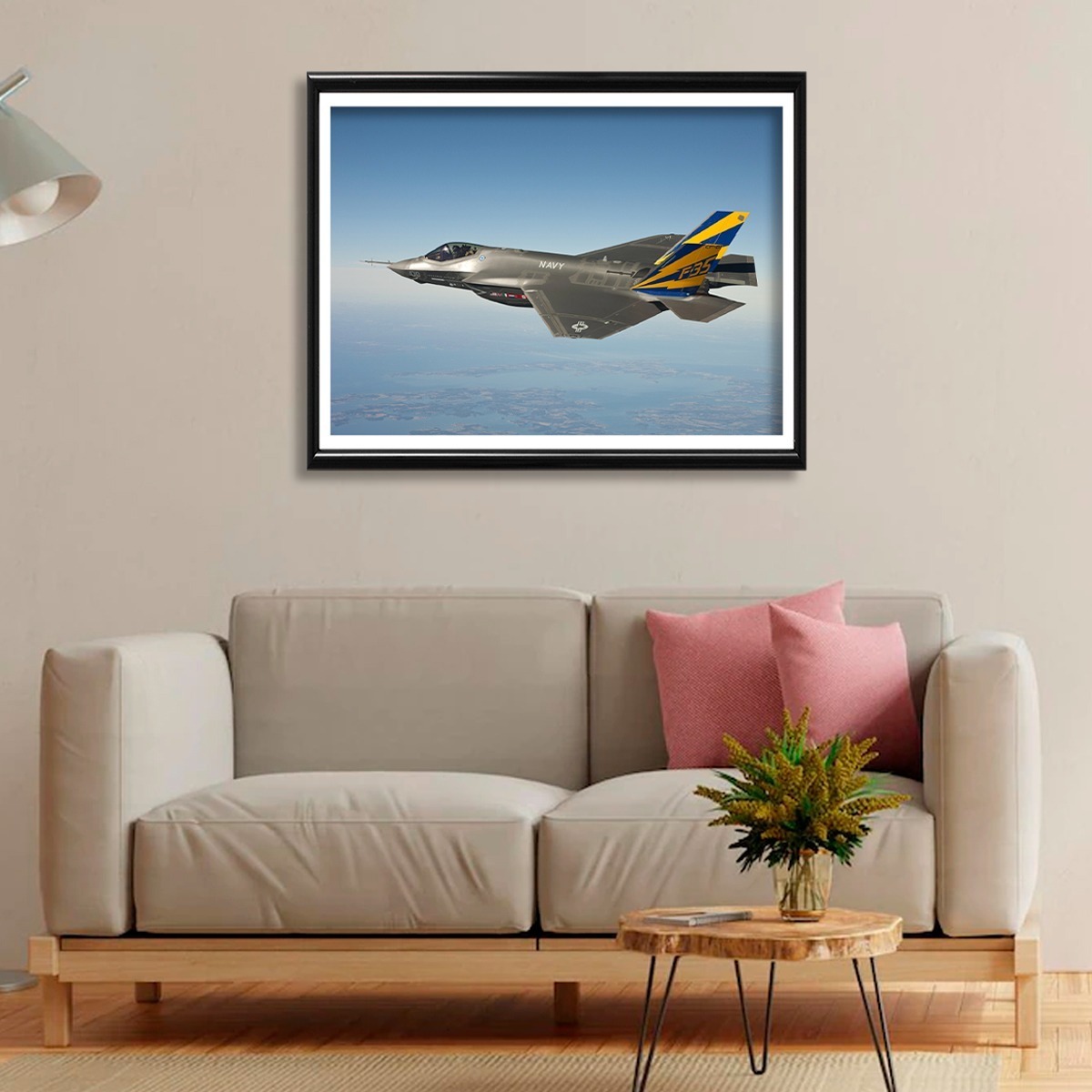 Foto 2 | Cuadro Decorativo Avión De Caza Guerra Marco Negro De Madera