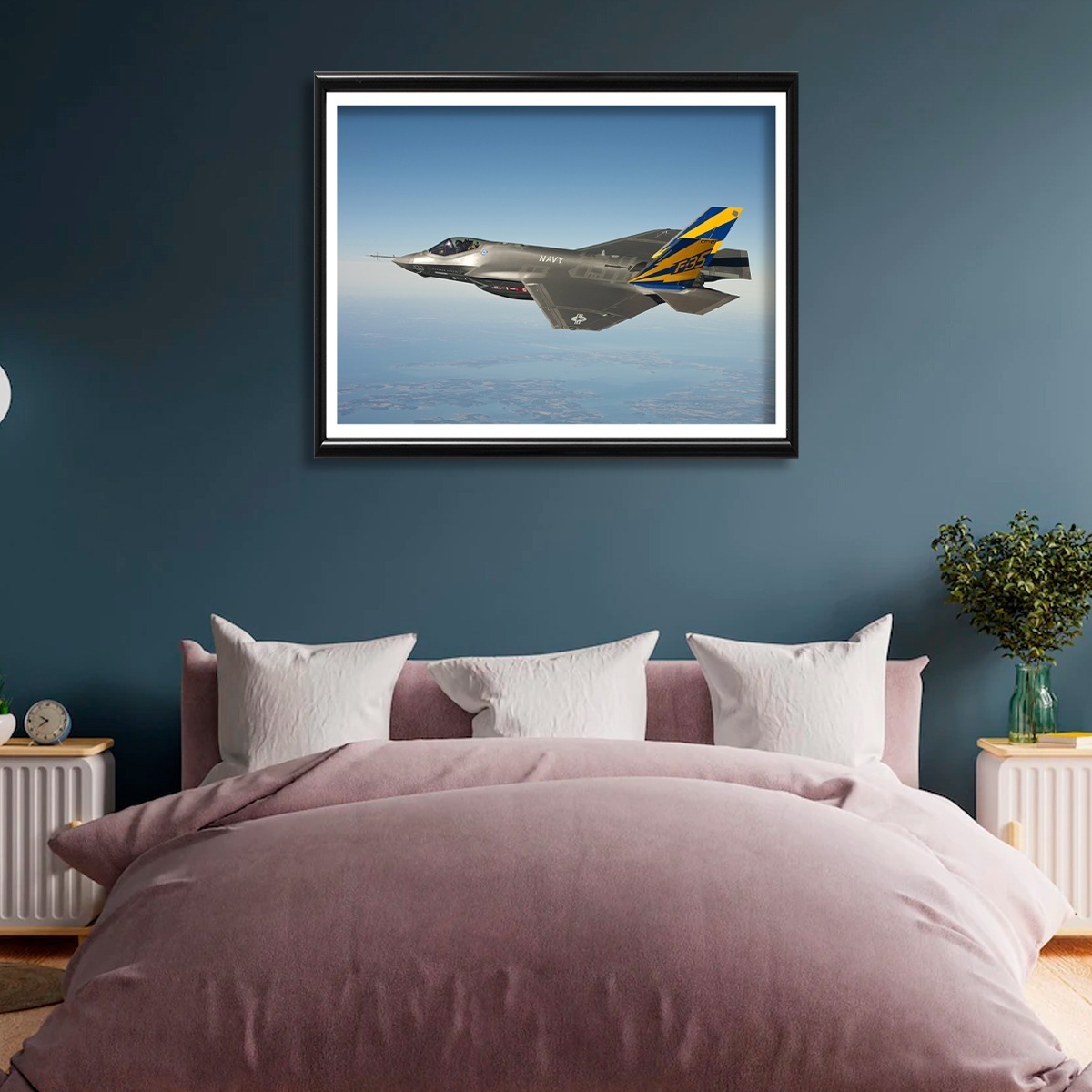 Foto 4 pulgar | Cuadro Decorativo Avión De Caza Guerra Marco Negro De Madera
